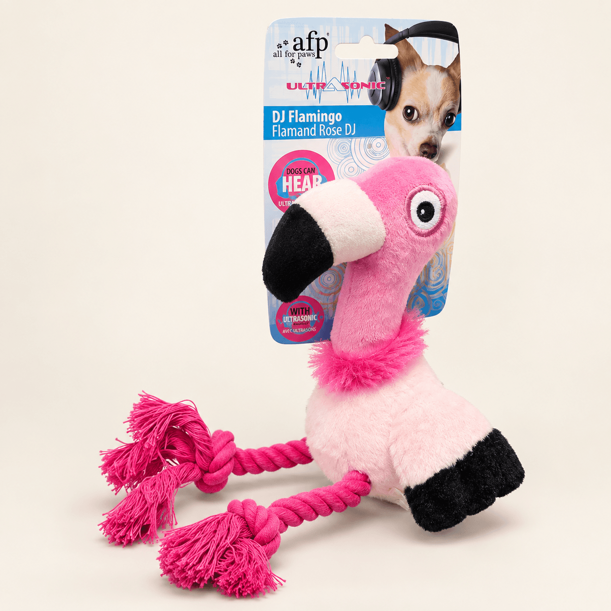 AFP Ultrasonic DJ Flamingo – Hundleksak med ljud & rep